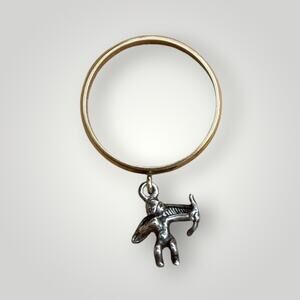 PBD Solid 10K Yellow Gold Band Ring with 925 Cupid Dangle Charm  Size 7